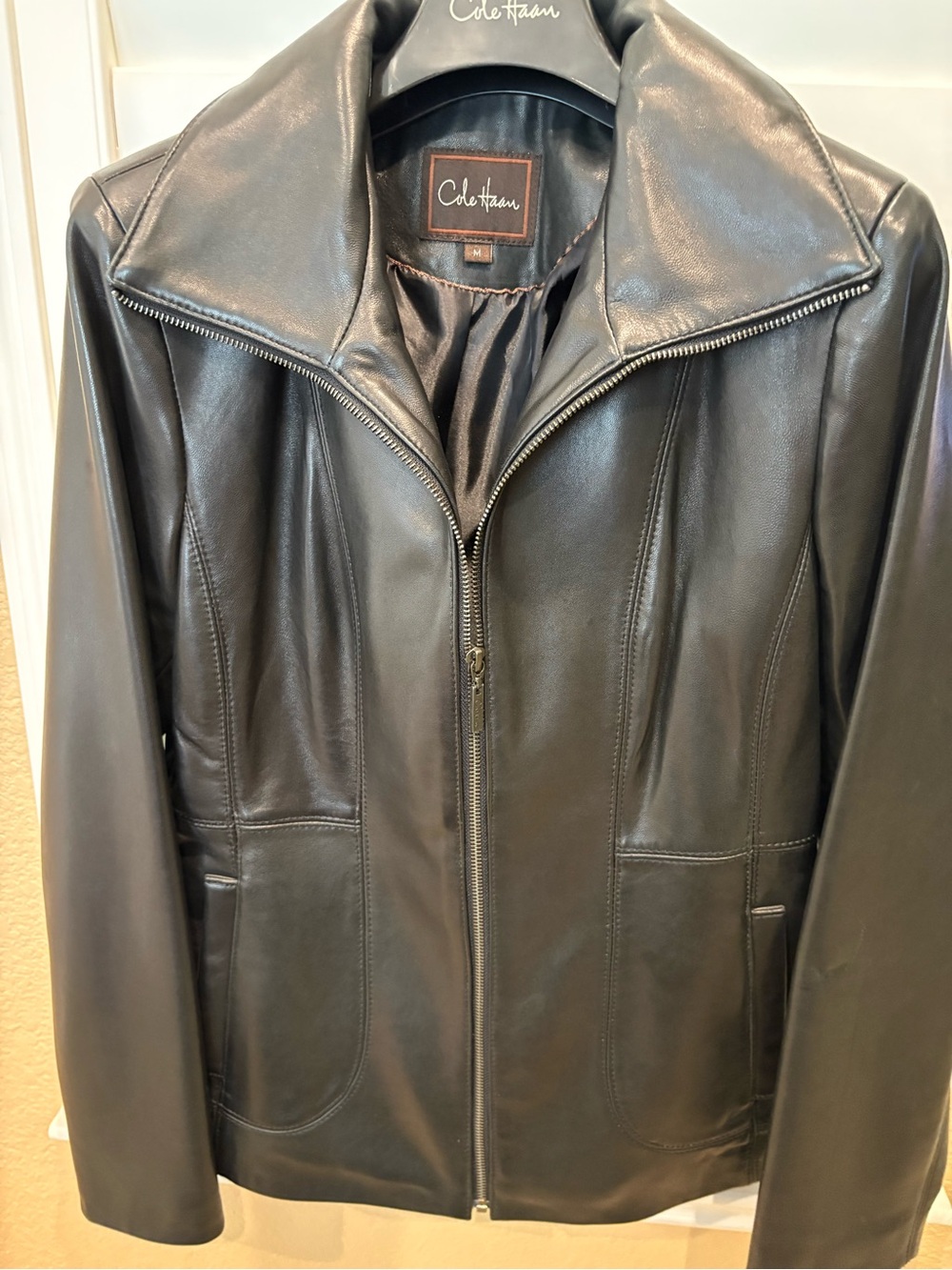 Cole Haan Signature Black Lambskin Women’s Leather Jacket Size Medium